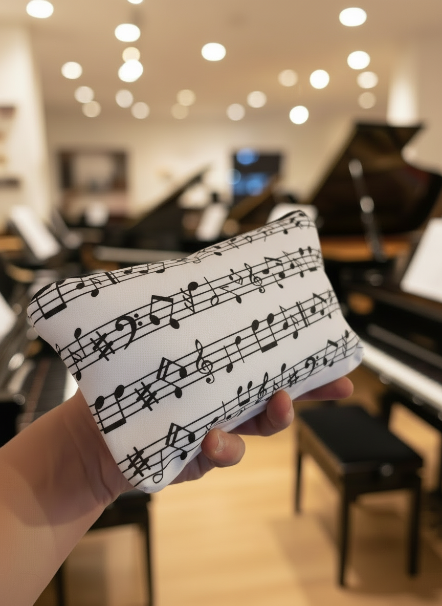 Faulenzer Kosmetiktasche Musiknoten weiß